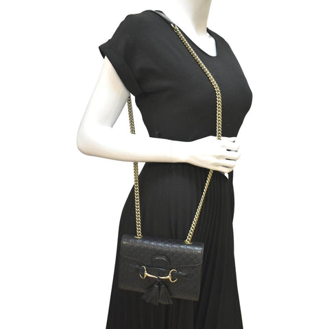 GUCCI Emily Mini Micro GG Leather Shoulder Bag Black 449636