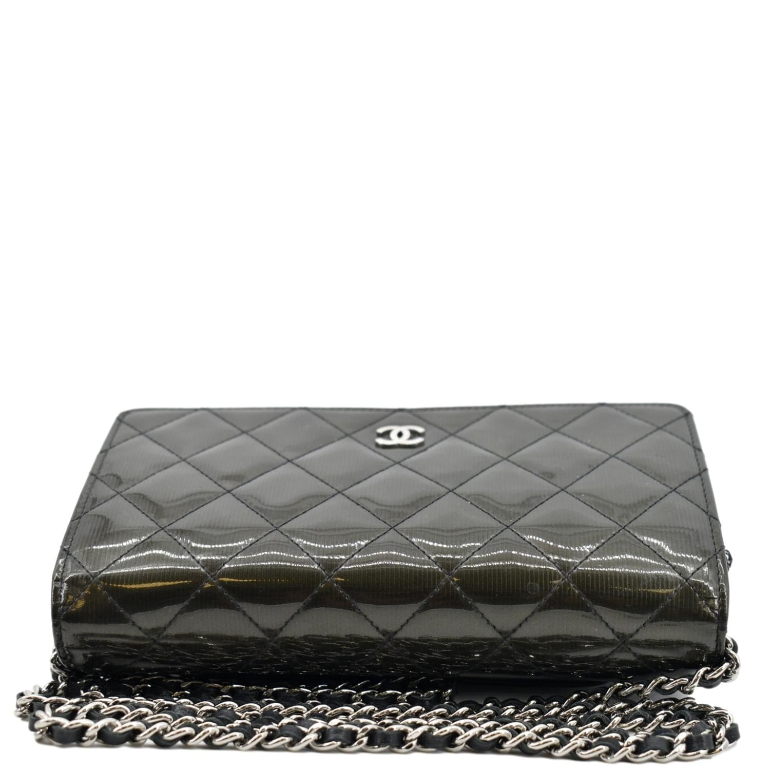 CHANEL Wallet on Chain Patent Leather Shoulder Bag Olive Green