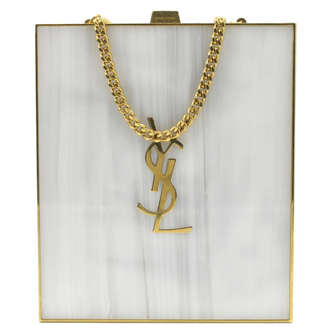 YVES SAINT LAURENT Tuxedo Box Plexiglass Metal Crossbody Bag Blanc Grise