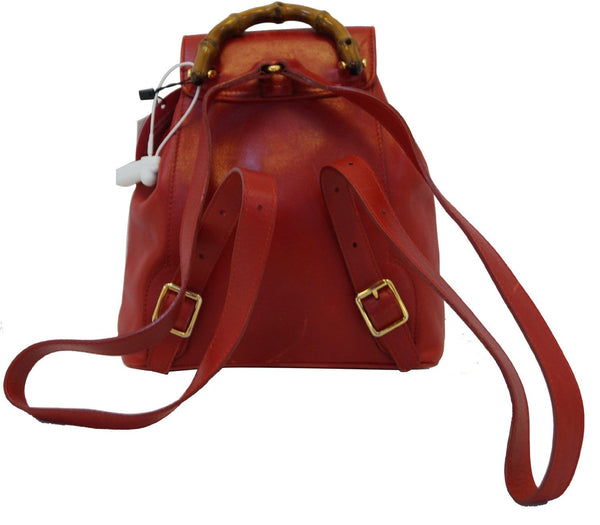GUCCI Bamboo Leather Red Backpack Bag