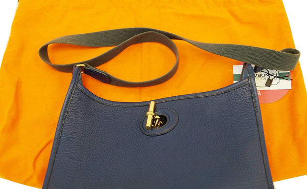 Hermes Navy Taurillon Clemence Leather Vespa PM Messenger Bag