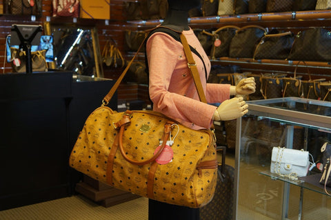 MCM Cognac Visetos Leather Brown Boston Bag Vintage