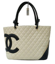 CHANEL White Quilted Leather Ligne Cambon Large Tote Bag