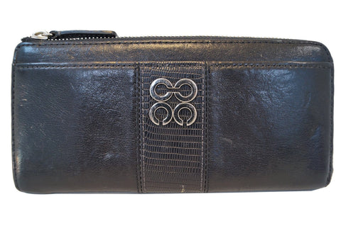 Coach JULIA Black Leather Slim Zip Organizer Wallet Clutch for women