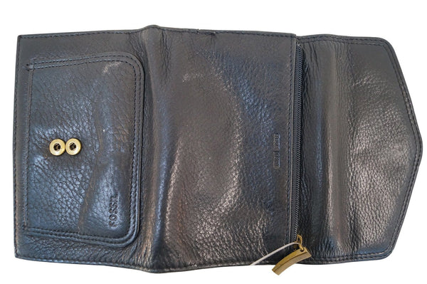 Fossil Trifold Black Leather Wallat - top out side view