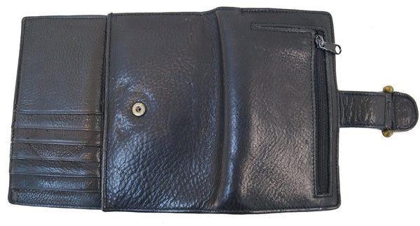 Fossil Trifold Black Leather Wallet - top out side view