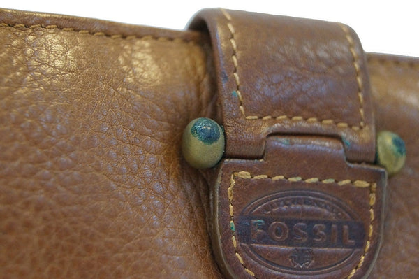 Fossil Trifold Brown Leather Wallet Women - close view