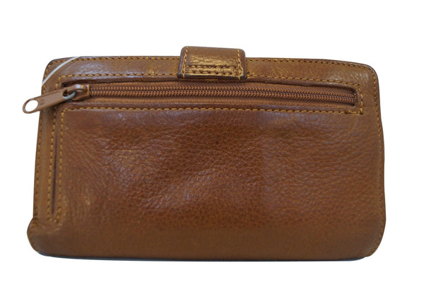 Fossil Trifold Brown Leather Wallet - outer zip pocket