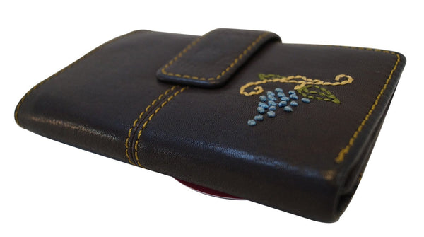 FOSSIL  Dark Brown Leather Grape Applique Trifold Wallet