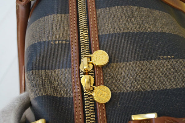  FENDI Bag - Fendi Brown Leather Satchel Handbag - gold zip