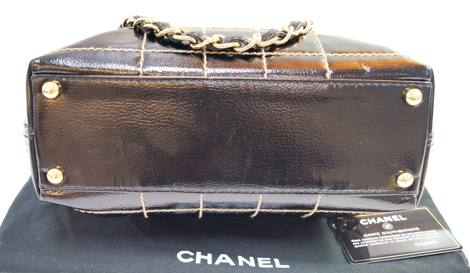 CHANEL Black Square Stitch CC Tote Shoulder Bag