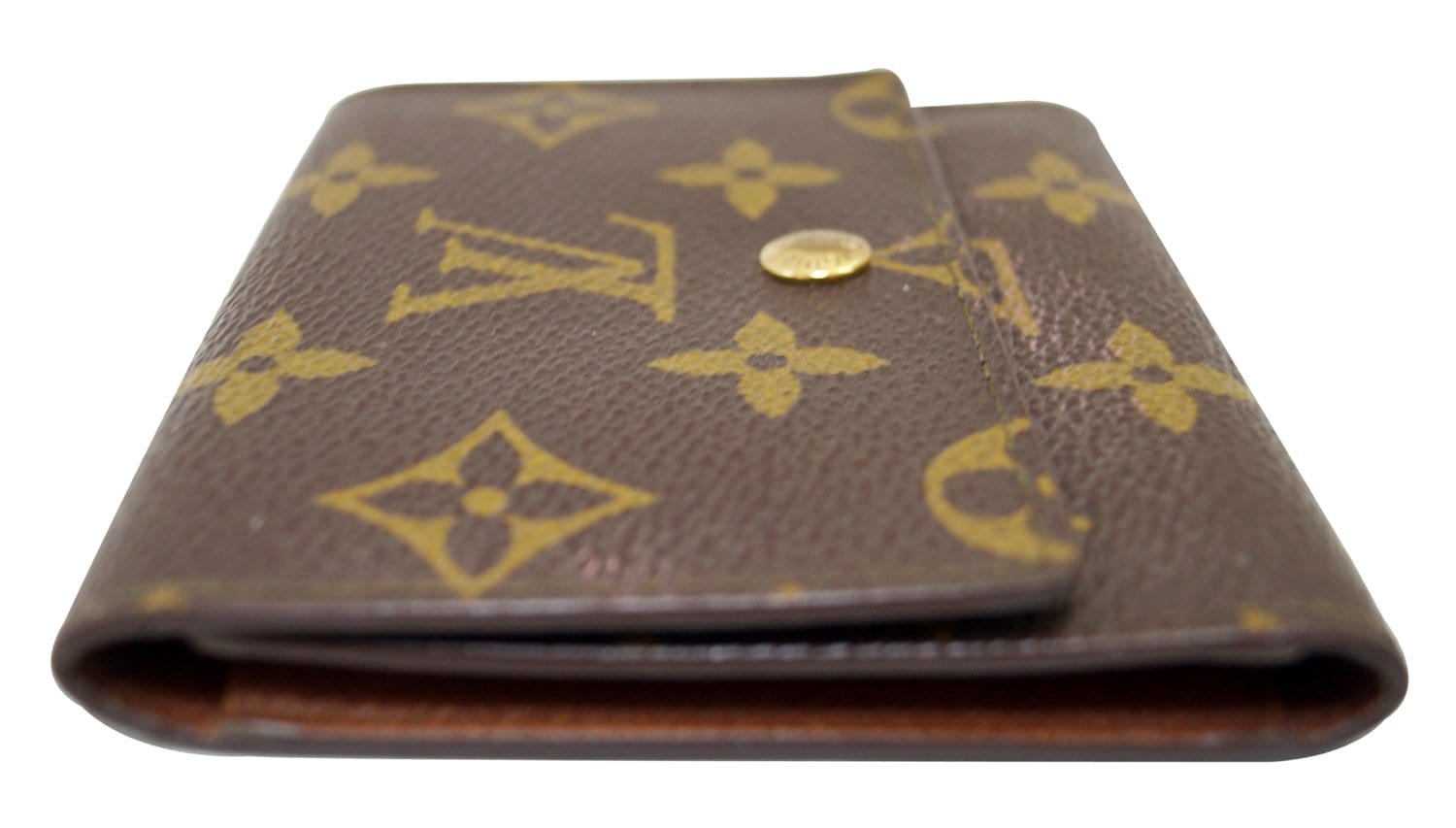 Louis Vuitton Brown, Pattern Print LV Monogram Leather Trifold Wallet