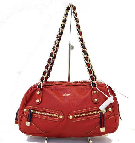 GUCCI Cruise Red Leather Chain Shoulder Bag