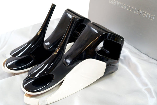 GIANMARCO LORENZI Open Toe Black/White Sling Cutout Platform Size 38