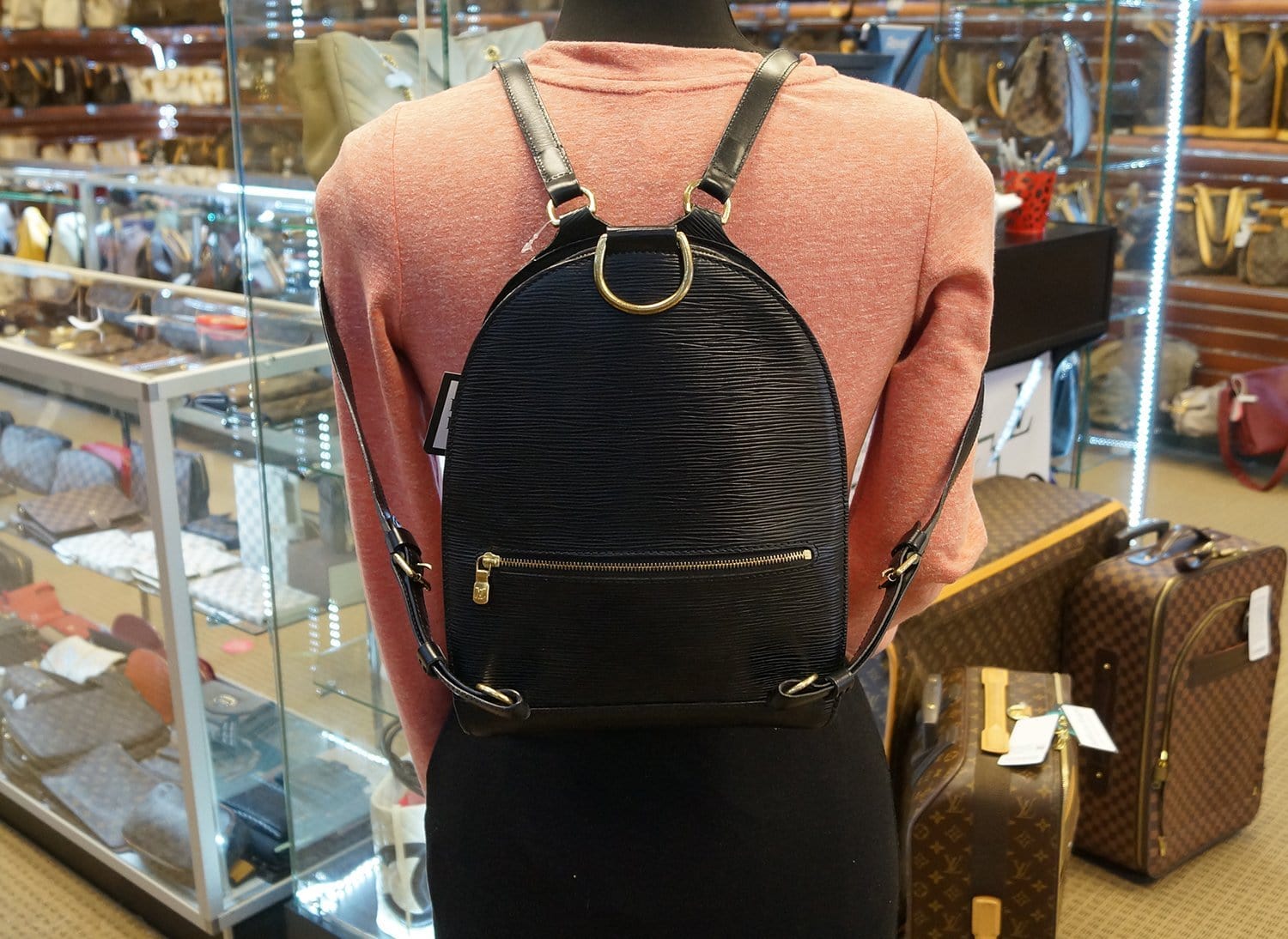 leather louis vuitton black backpack