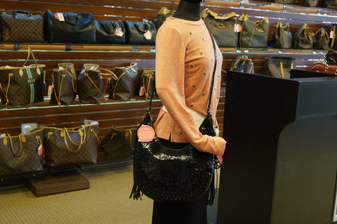 MICHAEL KORS Medium Rhea Crystal Black Slouchy Patent Python Crossbody Bag