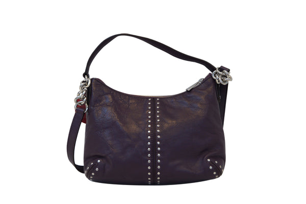MICHAEL KORS Purple Leather Silver Studded Shoulder Bag E2986