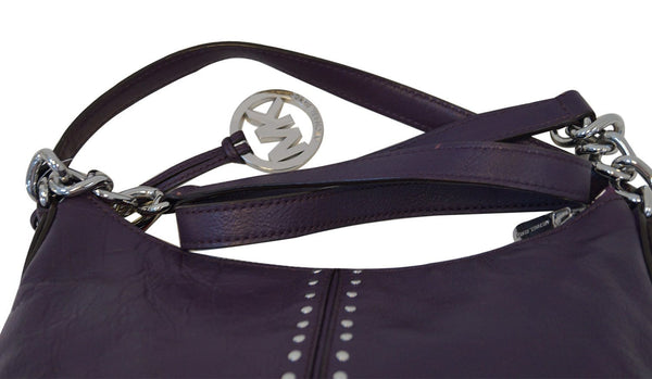 MICHAEL KORS Purple Leather Silver Studded Shoulder Bag E2986