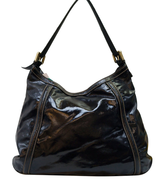 GUCCI Patent Leather Black Medium Britt Hobo Bag 