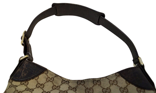 Gucci GG Canvas Beige Ebony Signature Hasler Horsebit Shoulder Bag