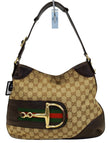 Gucci GG Canvas Beige Ebony Signature Hasler Horsebit Shoulder Bag