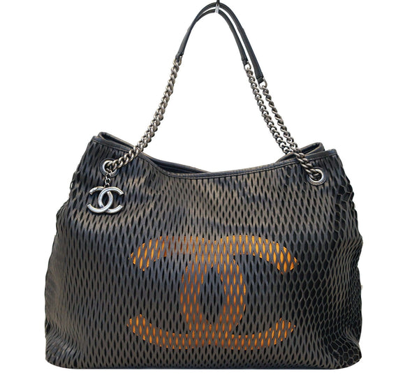 CHANEL Calfskin Laser Cut Perforated CC Tote Black
