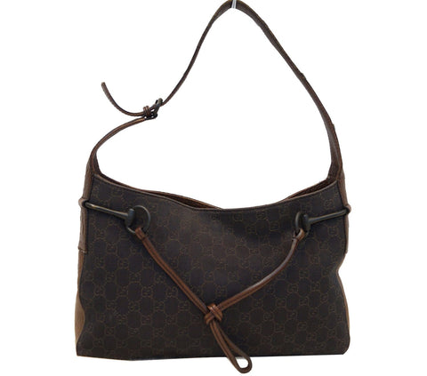 GUCCI GG Pattern Horsebit Dark Brown Shoulder Bag