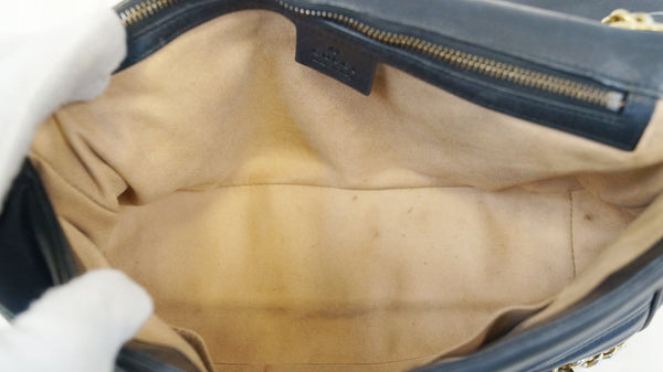 GUCCI Black Leather GG Marmont Matelasse Shoulder Bag