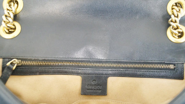 GUCCI Black Leather GG Marmont Matelasse Shoulder Bag