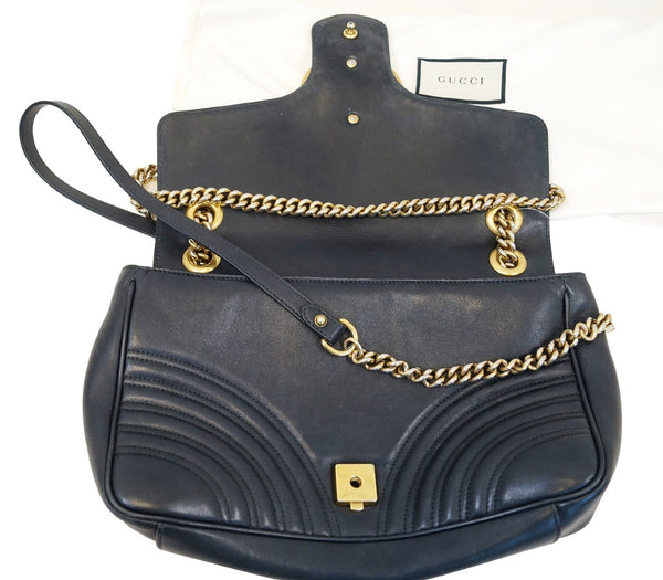 GUCCI Black Leather GG Marmont Matelasse Shoulder Bag