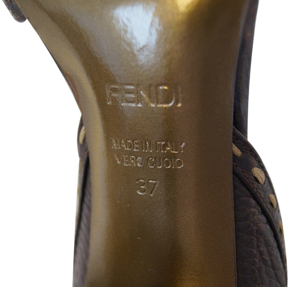 FENDI Vero Cuoio Brown Leather Fur Heels 37 Size