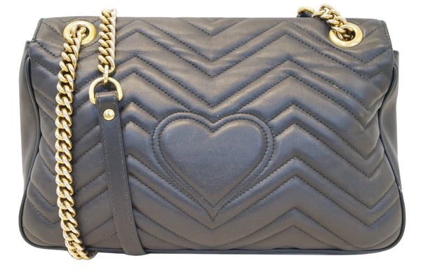 GUCCI Black Leather GG Marmont Matelasse Shoulder Bag