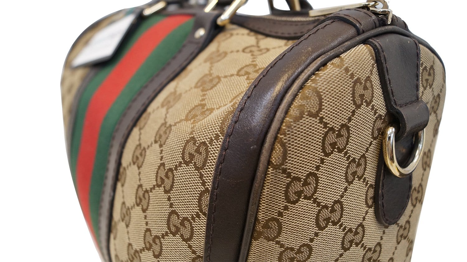 Gucci Vintage Web Boston Bag Leather Medium at 1stDibs
