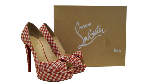 Christian Louboutin Greissimo Gingham Checkered Peep Toe Pumps -Sale