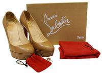 Christian Louboutin Bianca 140 Platform Leather Camel Pumps