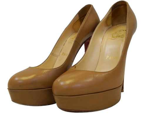 Christian Louboutin Bianca 140 Platform Leather Camel Pumps