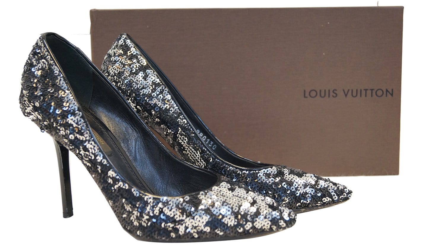 Louis Vuitton Black Mesh Sequin Logo Print High Heel Size EU 38 – Sellier