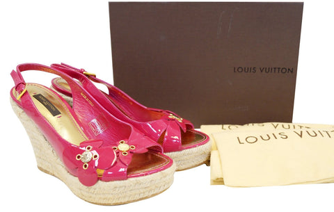 LOUIS VUITTON Patent Leather Floral Embellished Espadrille Wedges - Sale
