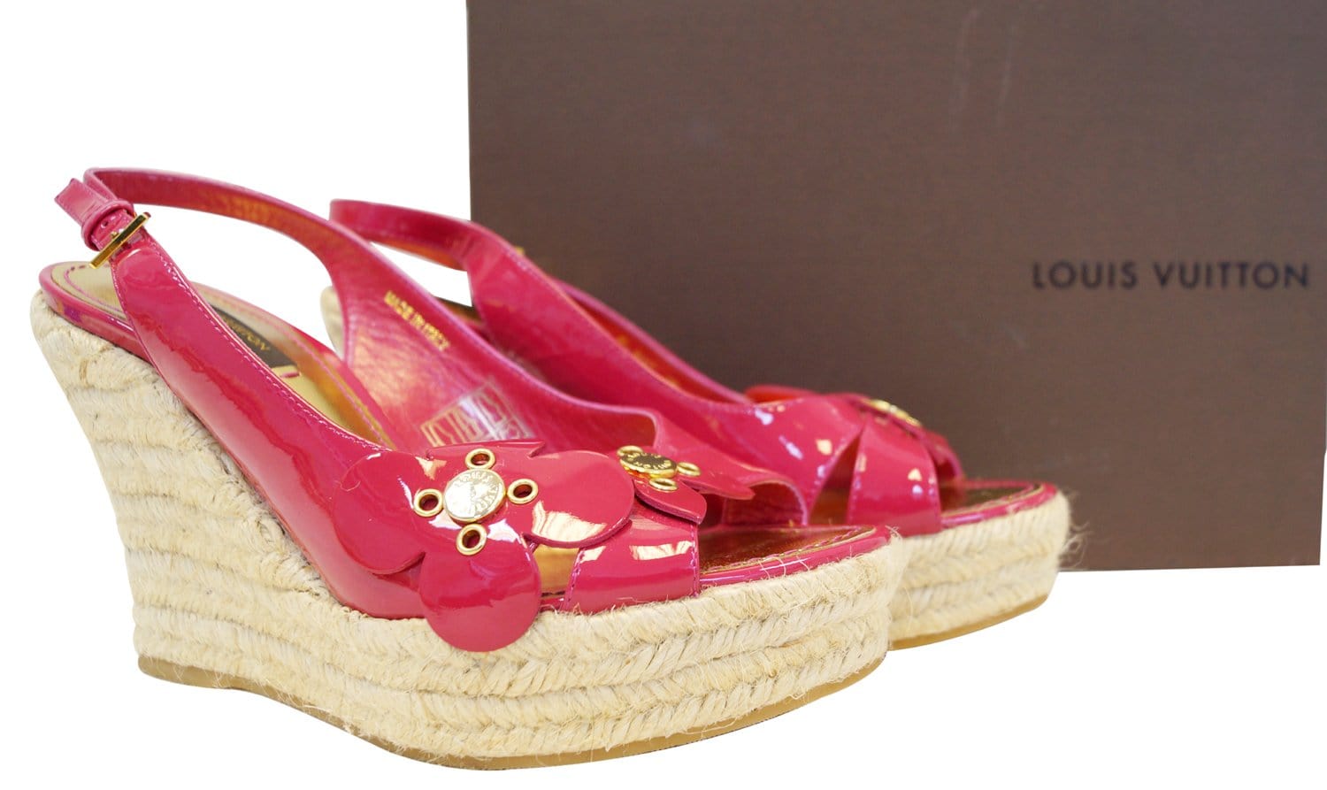 Louis Vuitton Cream/Brown Monogram Flower Espadrille Wedge Sandals