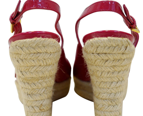 LOUIS VUITTON Patent Leather Floral Embellished Espadrille Wedges