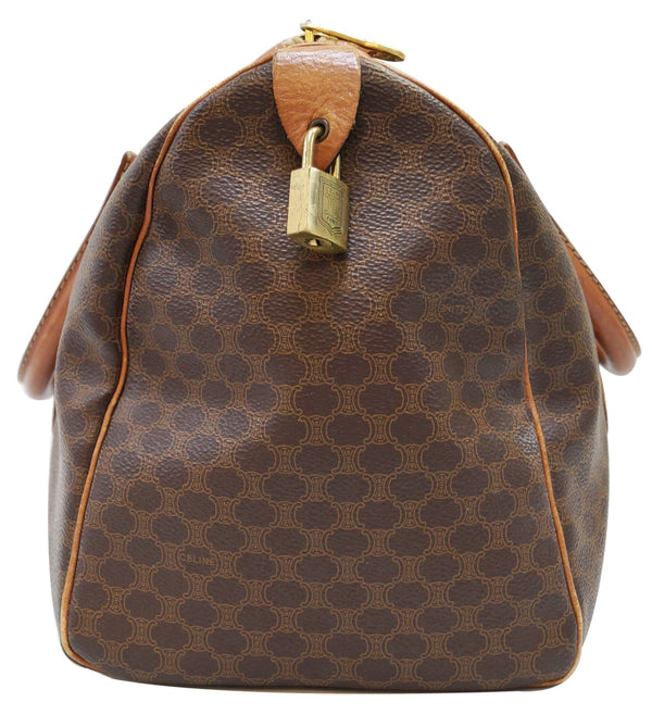 Celine Macadam Pattern Leather Brown Satchel Bag- Side