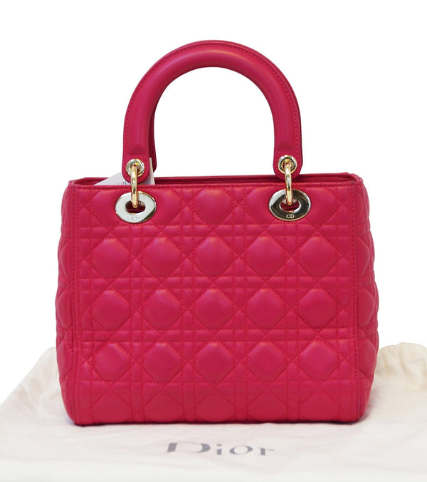 CHRISTIAN DIOR Bag - Cannage Pink Lambskin Lady Dior Bag -handles