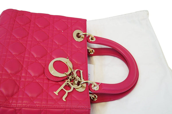 CHRISTIAN DIOR Bag - Cannage Pink Lambskin Lady Dior Bag - strip