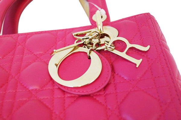 CHRISTIAN DIOR Bag - Cannage Pink Lambskin Lady Dior Bag - bag tag