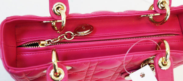 CHRISTIAN DIOR Bag - Cannage Pink Lambskin Lady Dior Bag - gold zip