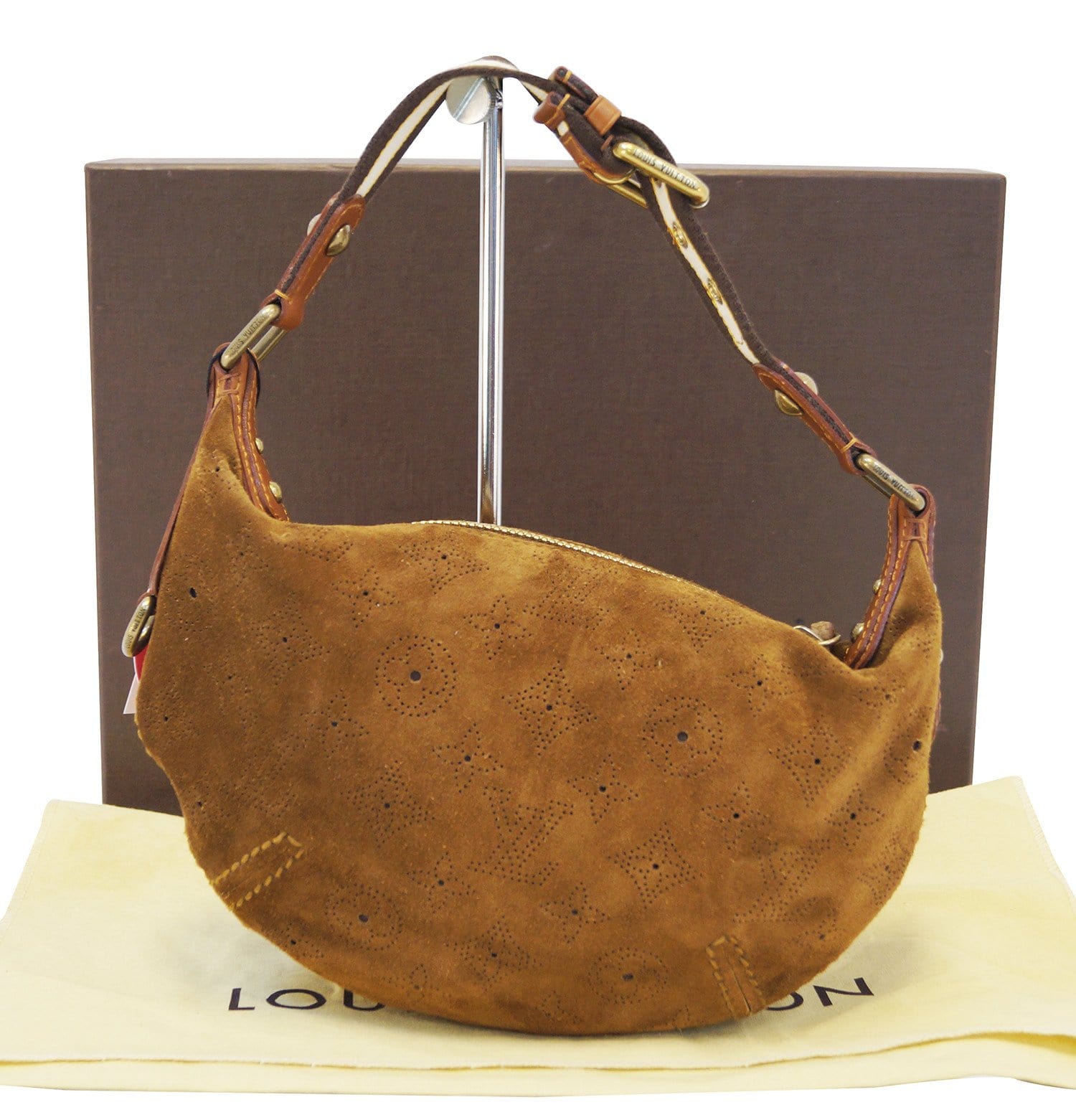 Louis Vuitton Hand Bag Brown Suede Mahina Fleurs Onatah PM Cacao Hobo Bag Preowned