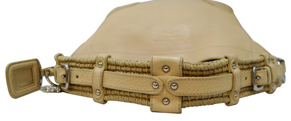 PRADA Cream Leather Daino Hobo Shoulder Bag- Horizontal top View