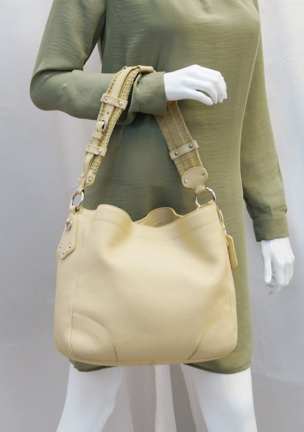 Prada Hobo Daino Shoulder Bag Cream Leather - on mannequin 