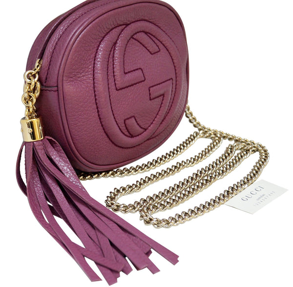 GUCCI Purple Leather Soho Disco Mini Chain Crossbody Bag