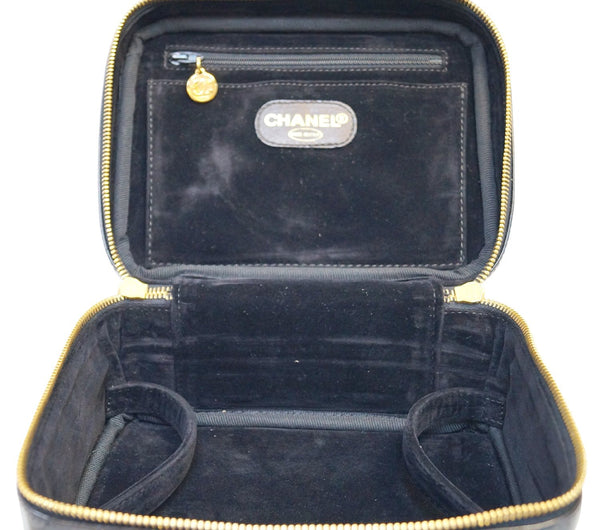 CHANEL CC Black Patent Leather 2way Vanity Case Cosmetic Bag